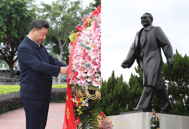 10月14日下午，习近平来到莲花山公园，向邓小平同志铜像敬献花篮。新华社记者 王晔 摄