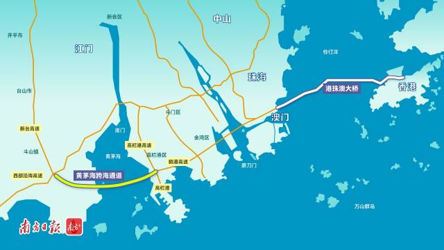 黄茅海跨海通道路线图。 南方+招凤仪 制图